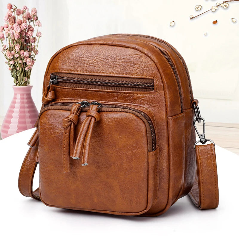 Vintage PU Leather Crossbody Bag – Small Shoulder Handbag