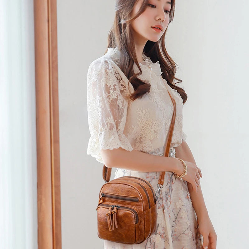 Vintage PU Leather Crossbody Bag – Small Shoulder Handbag