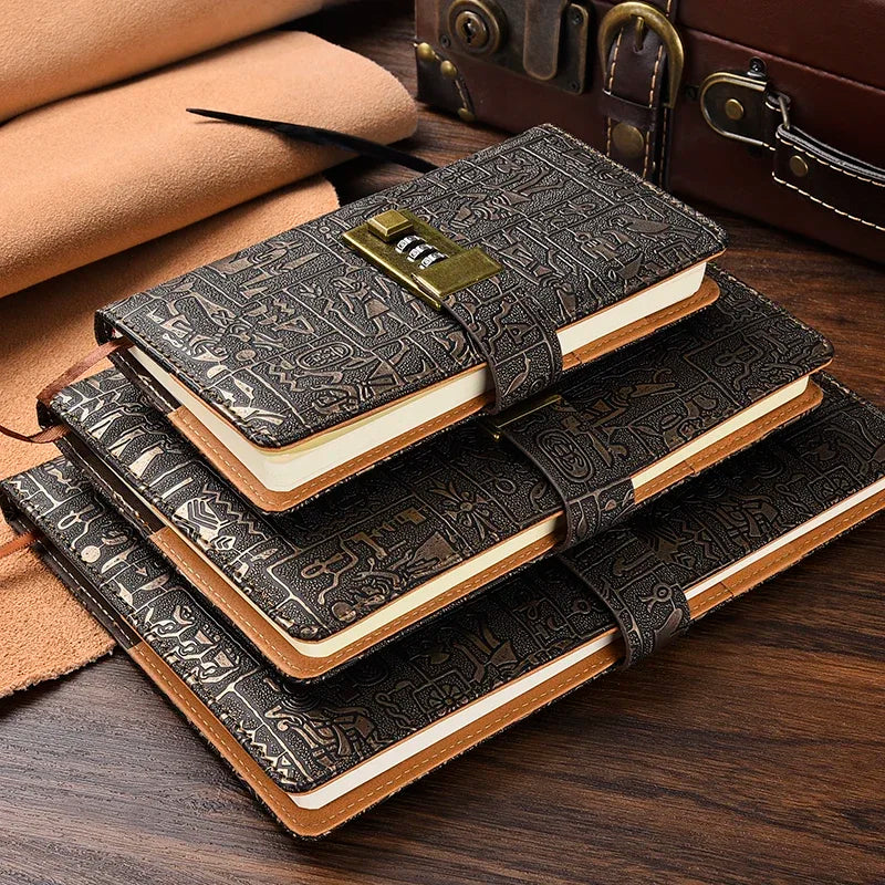 Vintage Notebook With Lock Retro Leather Diary Journal Notebook Sketchbook Stationery School Office Supplies Note Book