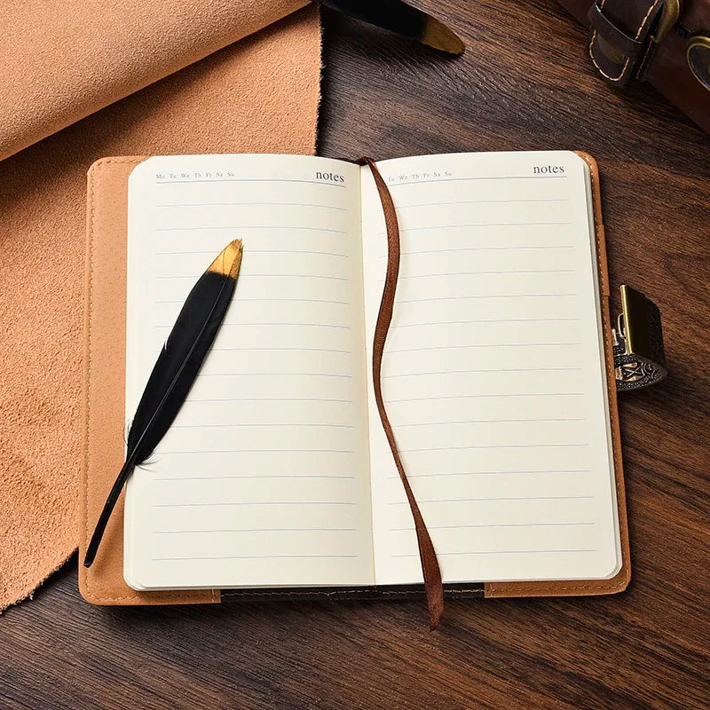 Vintage Notebook With Lock Retro Leather Diary Journal Notebook Sketchbook Stationery School Office Supplies Note Book