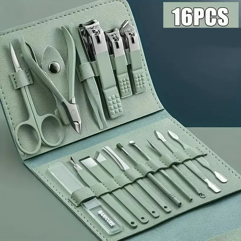 Leather Pouch Foldable Stainless Steel Nail Clipper Set