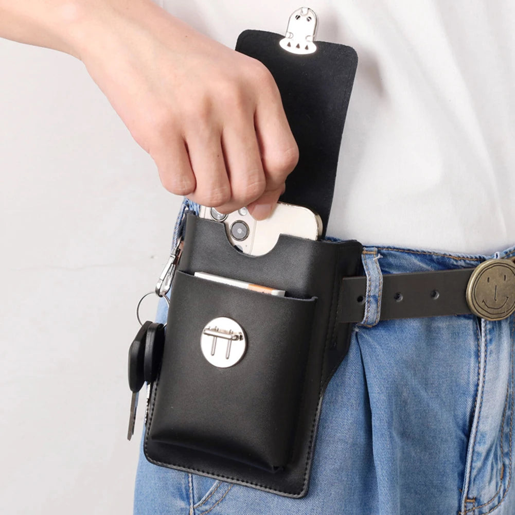"Men's Solid Color Mini Wallet Belt Bag: Retro Style Phone Holster with Versatile Design"