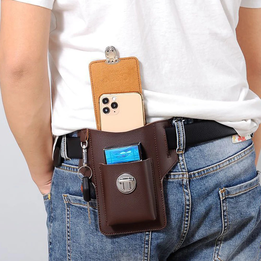 "Men's Solid Color Mini Wallet Belt Bag: Retro Style Phone Holster with Versatile Design"