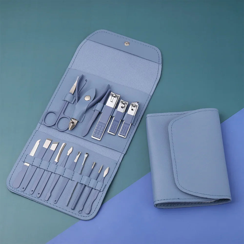 Leather Pouch Foldable Stainless Steel Nail Clipper Set