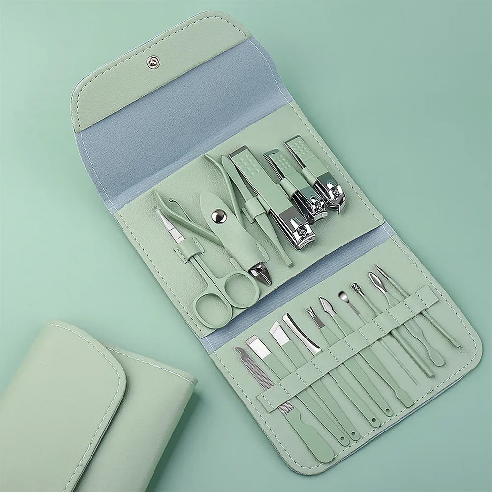 Leather Pouch Foldable Stainless Steel Nail Clipper Set