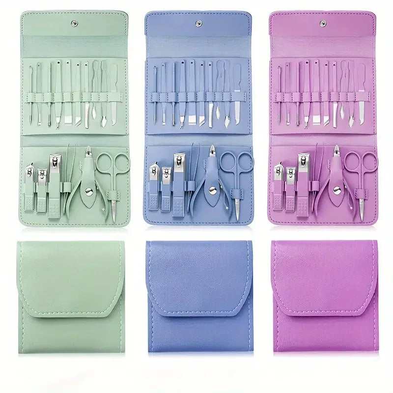 Leather Pouch Foldable Stainless Steel Nail Clipper Set