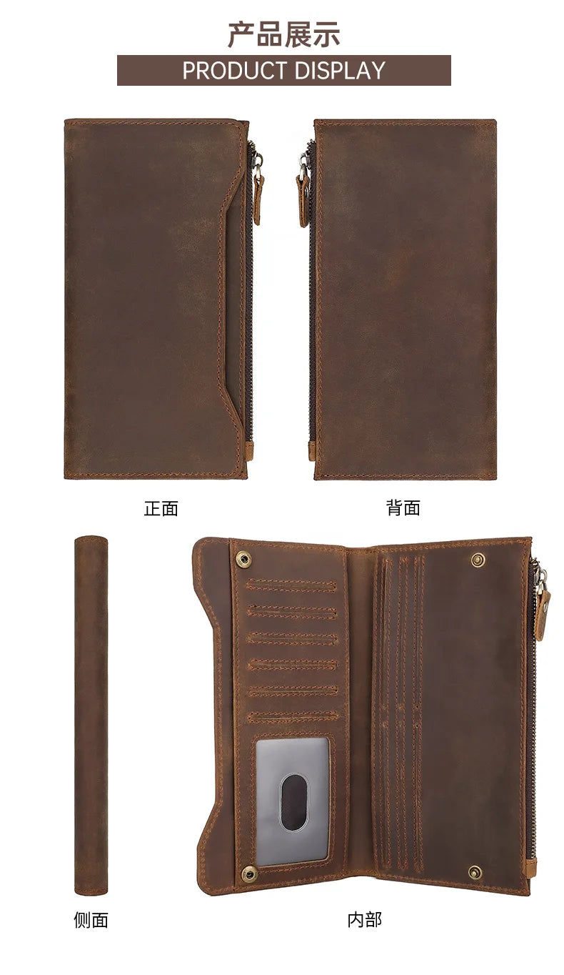 Retro Leather Wallet for Men – RFID Protection, Multi-Card Holder, Long Cowhide Card Case