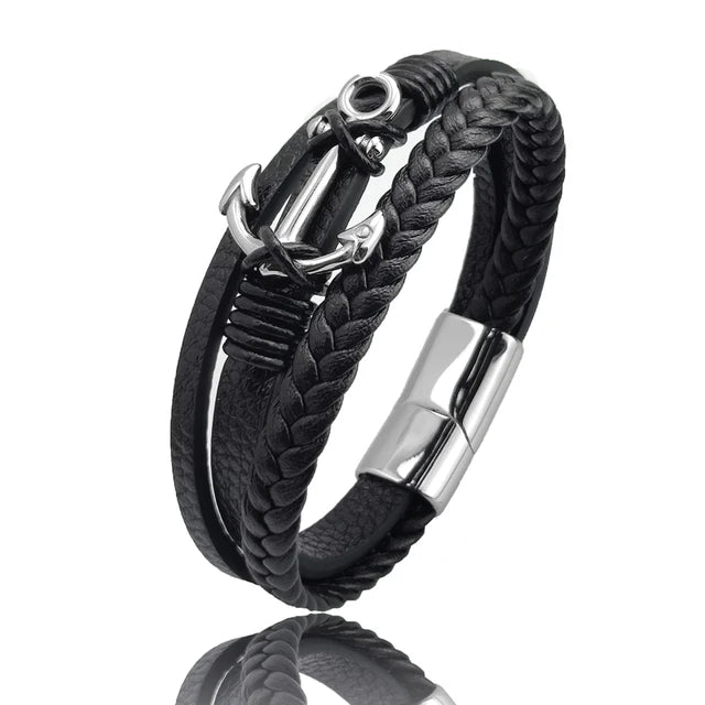 "Anchor Charm Multilayer Leather Bracelet"