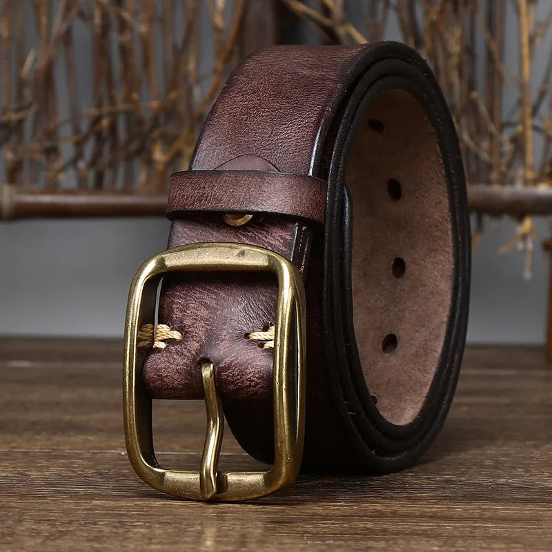 "Vintage Appeal: Thick Cowhide Belt for Men"