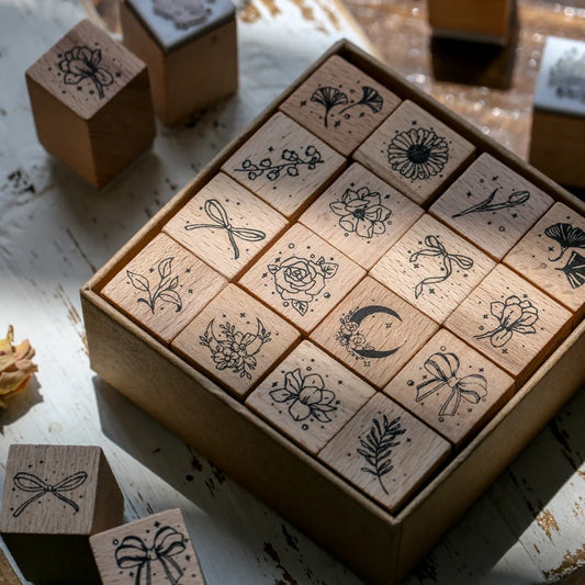 DIY 16pcs Vintage Wooden Stamp Gift Set