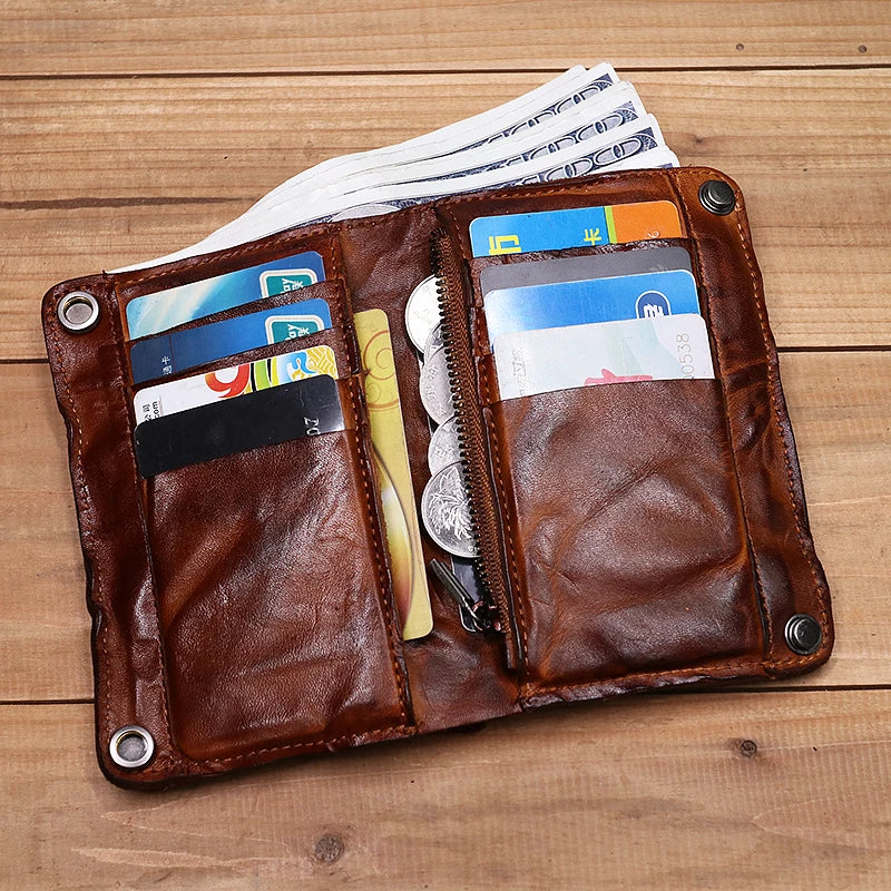 Genuine Leather Vintage Bifold Wallet with Coin Pocket