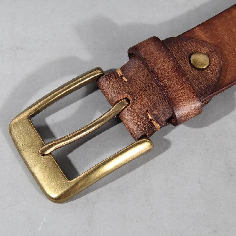 "Handmade Luxury: Retro All-Match Cowhide Jeans Belt for Men"