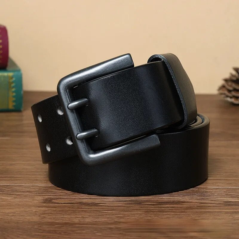 "Luxury Vintage Double Prong Buckle Men's Leather Belt"