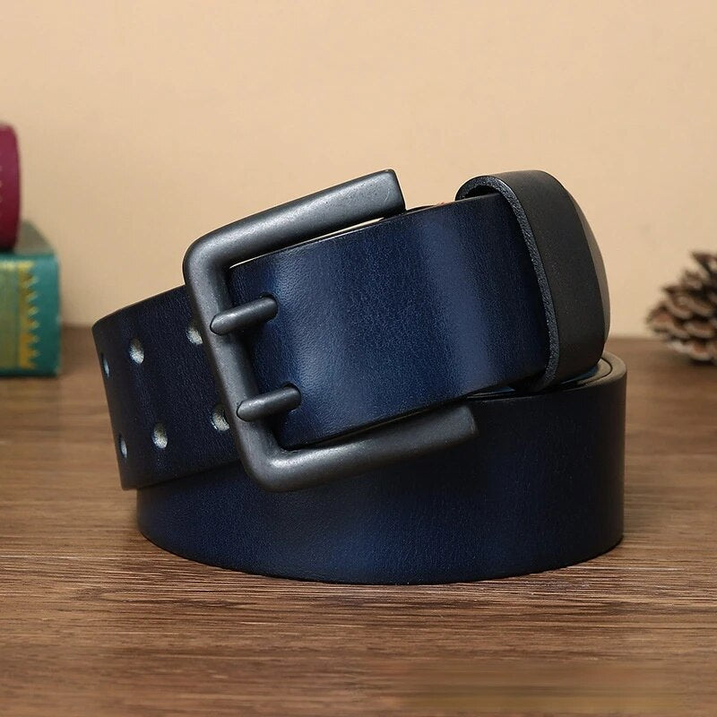 "Luxury Vintage Double Prong Buckle Men's Leather Belt"