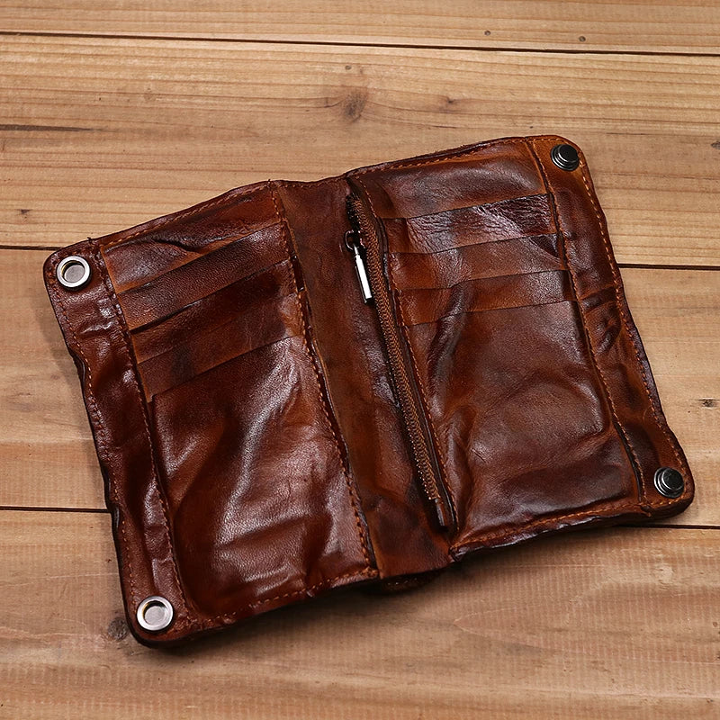 Genuine Leather Vintage Bifold Wallet with Coin Pocket