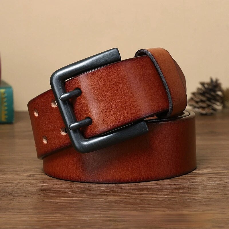 "Luxury Vintage Double Prong Buckle Men's Leather Belt"