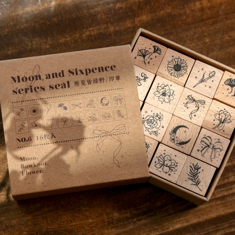 DIY 16pcs Vintage Wooden Stamp Gift Set