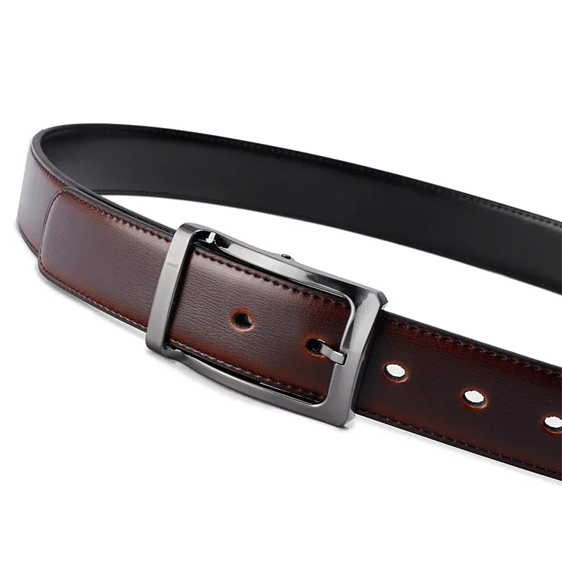 "Rotating Buckle: Men's Reversible Leather Elegance"