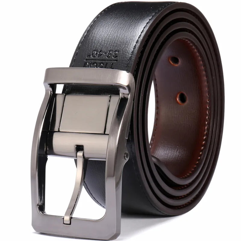 "Rotating Buckle: Men's Reversible Leather Elegance"