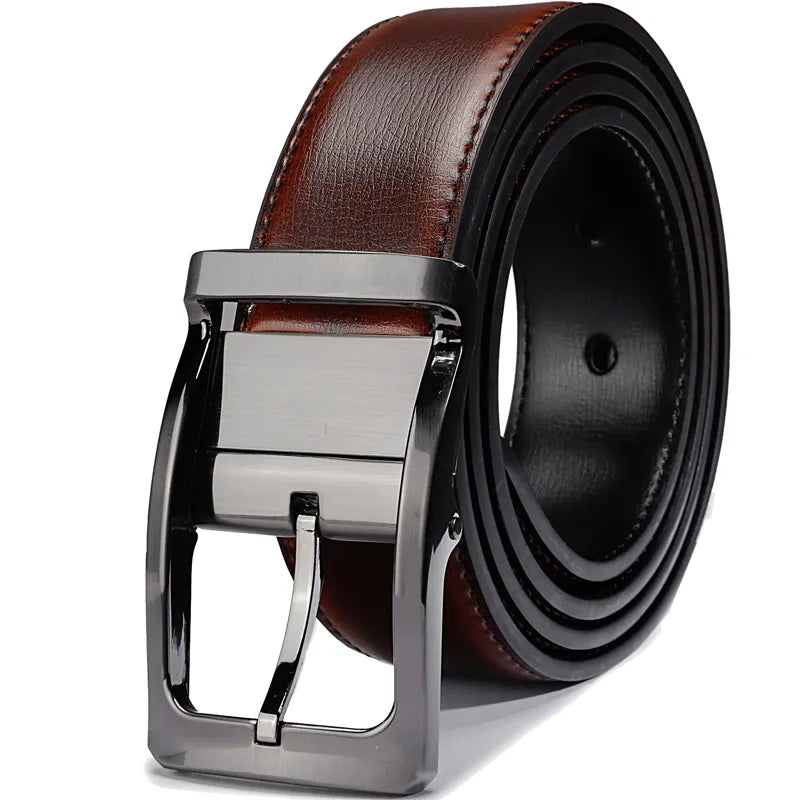 "Rotating Buckle: Men's Reversible Leather Elegance"