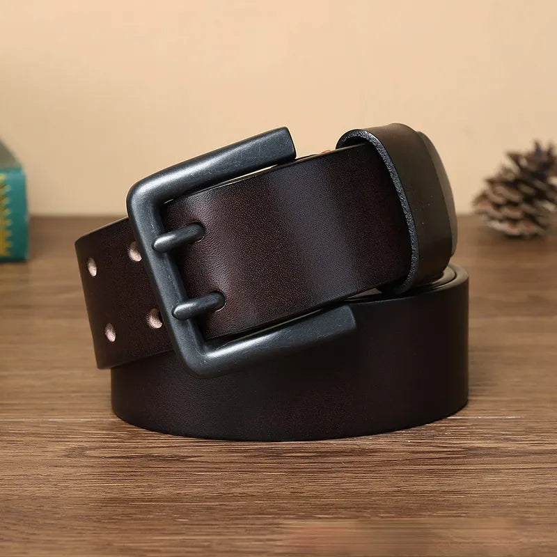 "Luxury Vintage Double Prong Buckle Men's Leather Belt"