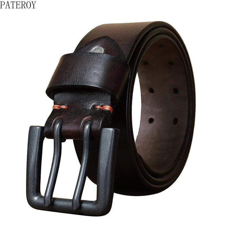 "Luxury Vintage Double Prong Buckle Men's Leather Belt"