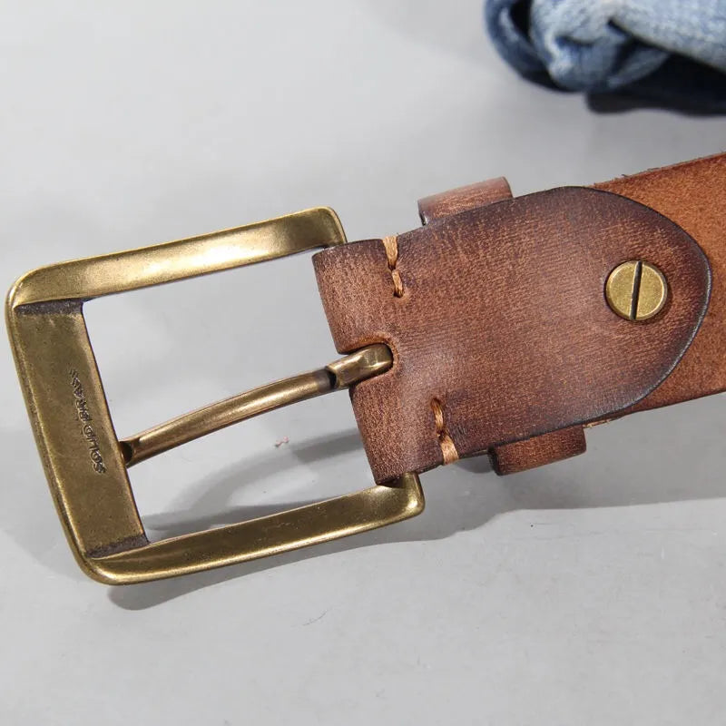 "Handmade Luxury: Retro All-Match Cowhide Jeans Belt for Men"