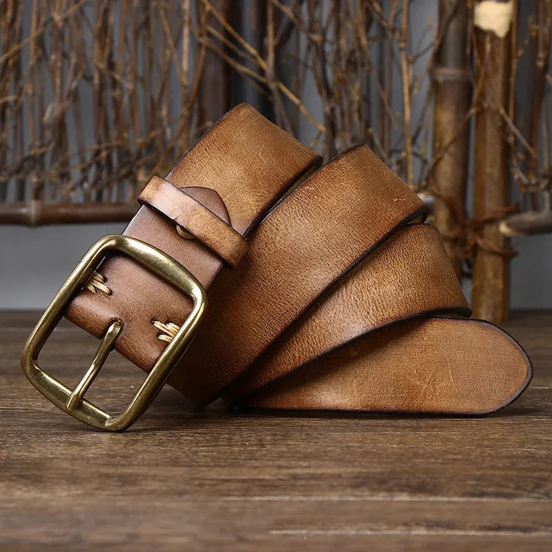 "Vintage Appeal: Thick Cowhide Belt for Men"