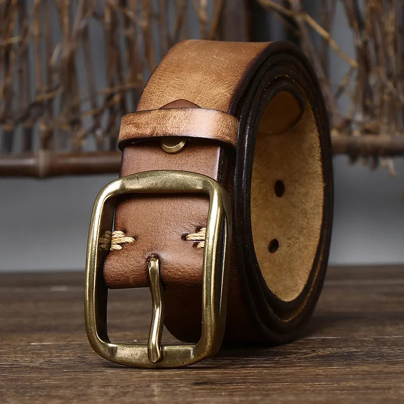 "Vintage Appeal: Thick Cowhide Belt for Men"