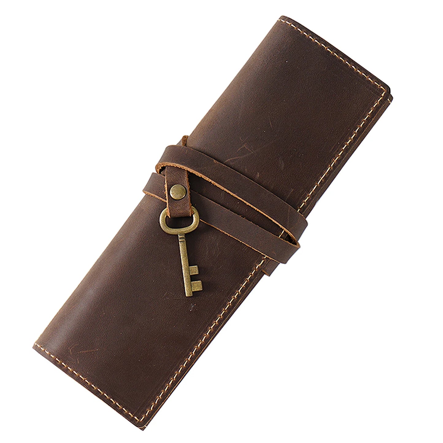 Vintage Genuine Leather Pen Roll Case