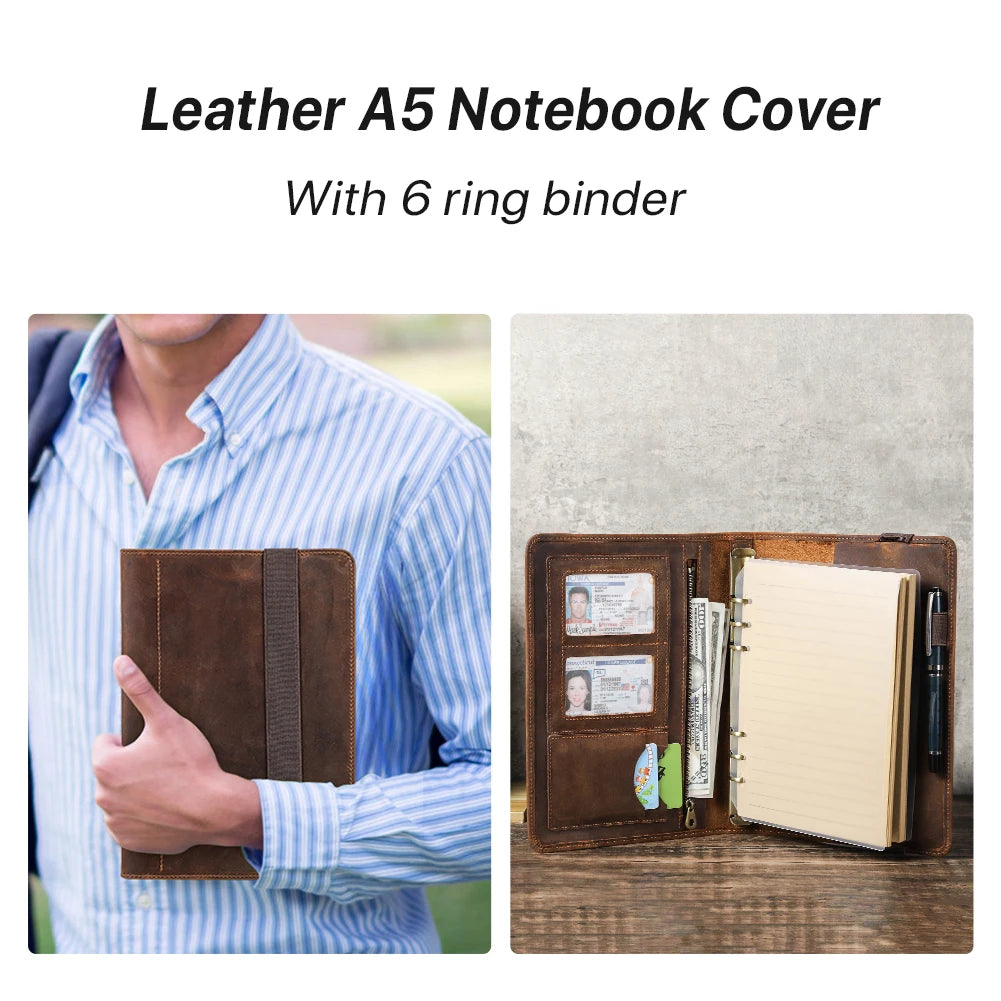 "Luxury A5 Leather Portfolio Notebook with iPad Holder"