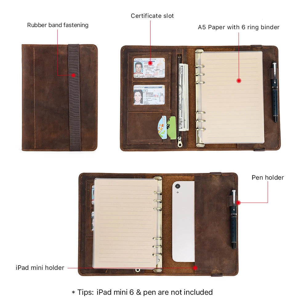 "Luxury A5 Leather Portfolio Notebook with iPad Holder"