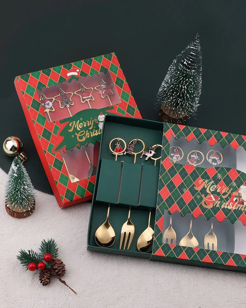 "Creative Stainless Steel Christmas Spoon & Fork Set for Parties and Gift"