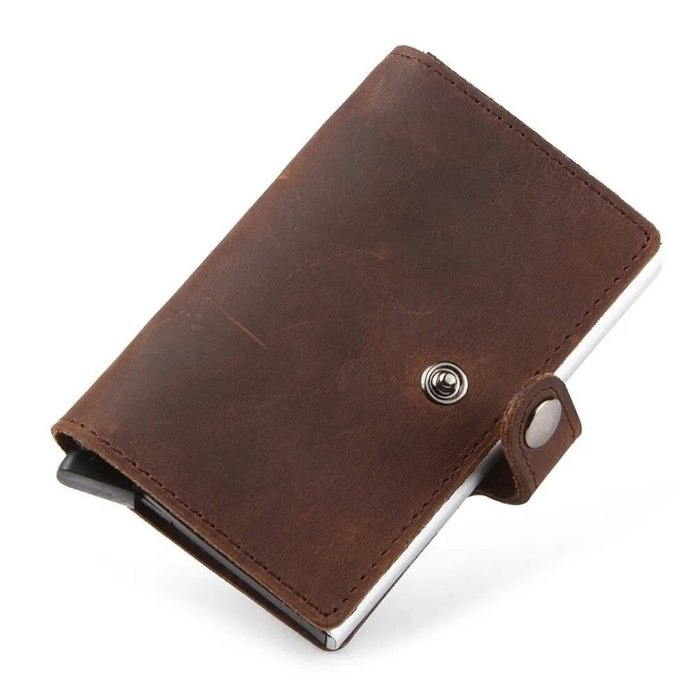 "Slim RFID Horse Leather Wallet: Men's Crazy Horse Leather Cardholder Marvel!"