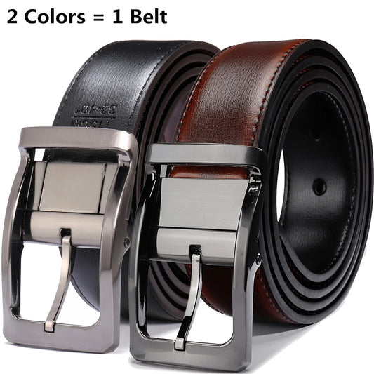 "Rotating Buckle: Men's Reversible Leather Elegance"