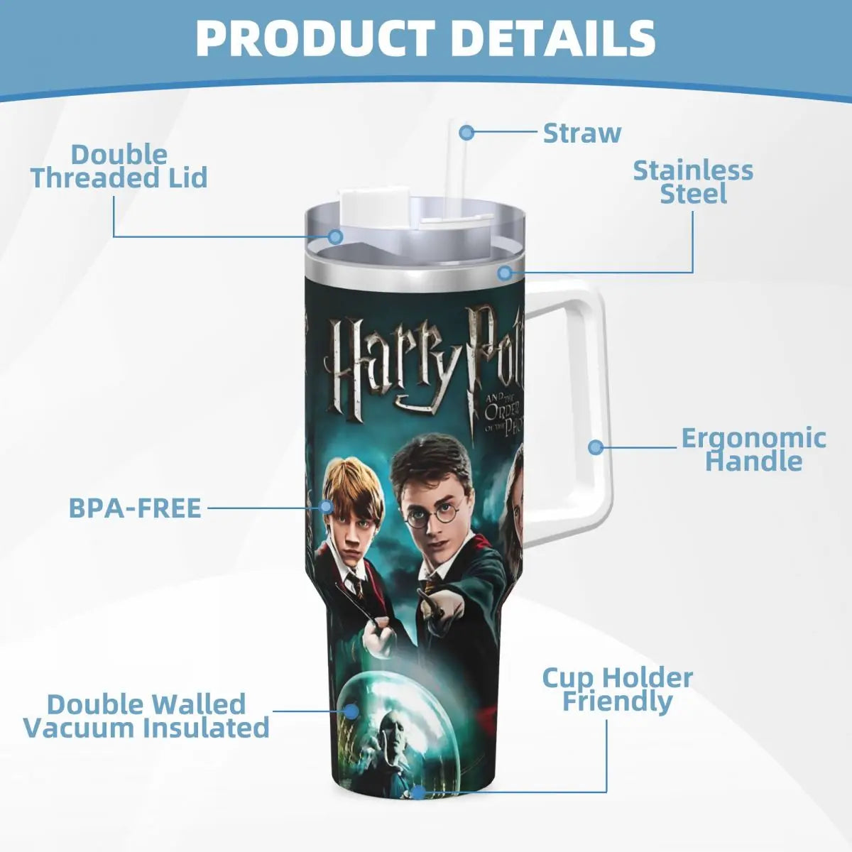 "Harry Potter Stainless Steel Tumbler with Straw & Lid"