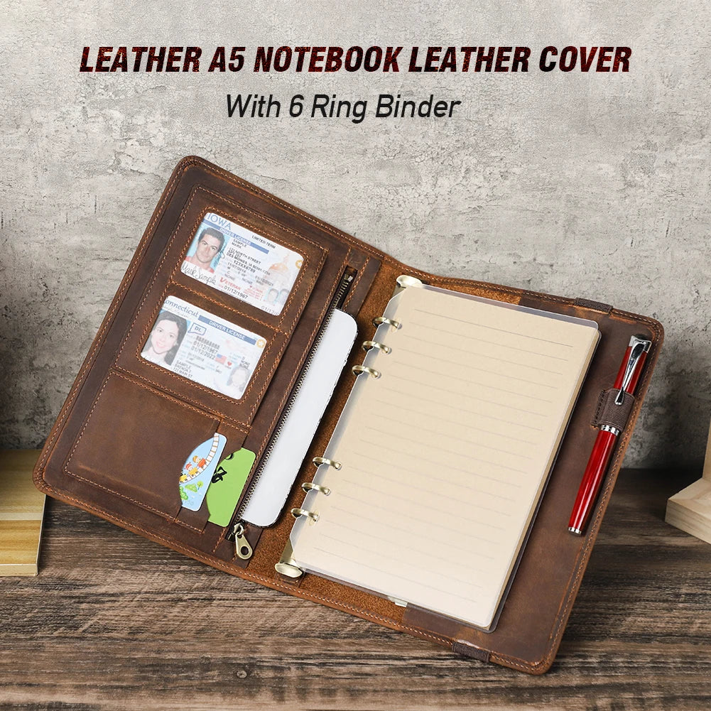 "Luxury A5 Leather Portfolio Notebook with iPad Holder"