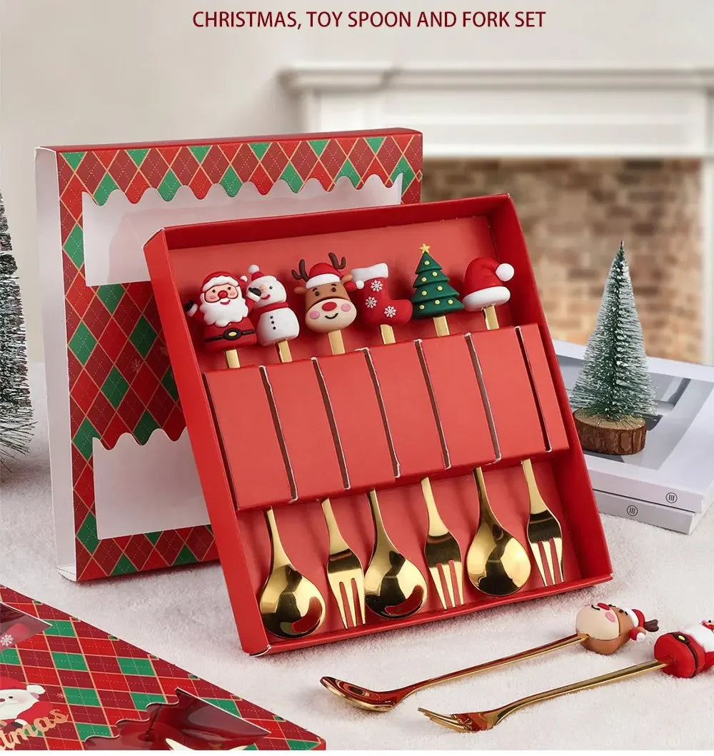 "Creative Stainless Steel Christmas Spoon & Fork Set for Parties and Gift"