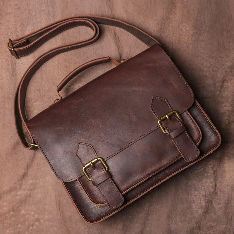 "Retro Charm: Crazy Horse Leather Stylish Men's Vintage Leather Shoulder Bag"