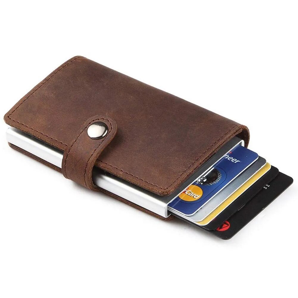 "Slim RFID Horse Leather Wallet: Men's Crazy Horse Leather Cardholder Marvel!"