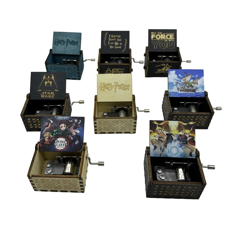 "Harry Potter-Themed Wooden Music Box - Hand-Cranked Retro Charm"