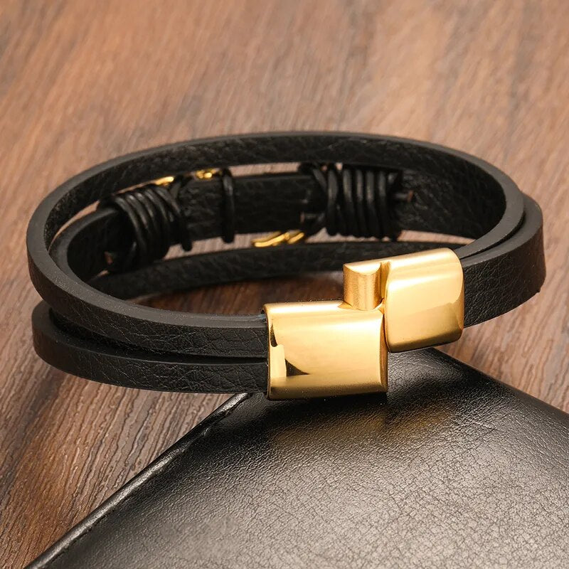 "Anchor Charm Multilayer Leather Bracelet"