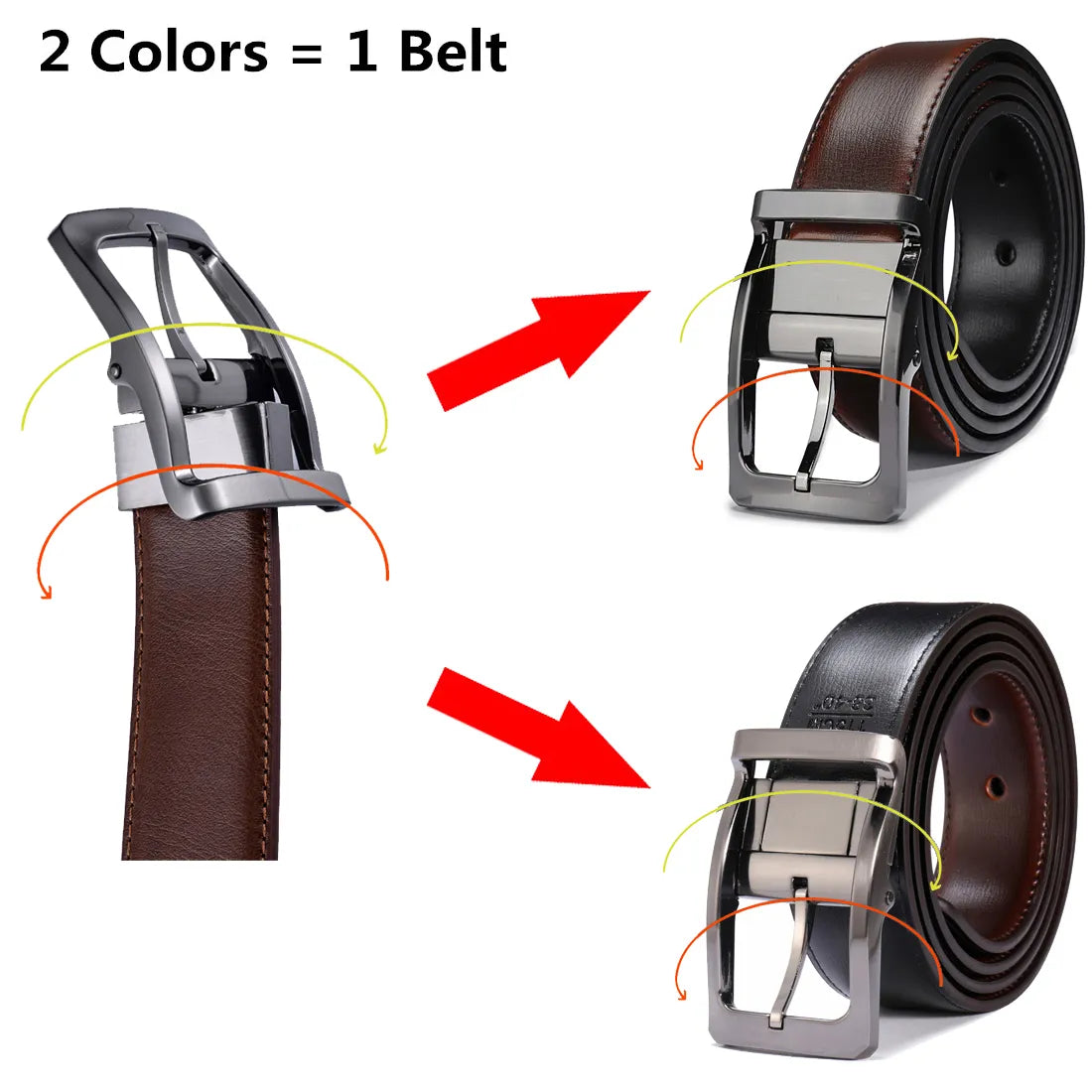 "Rotating Buckle: Men's Reversible Leather Elegance"