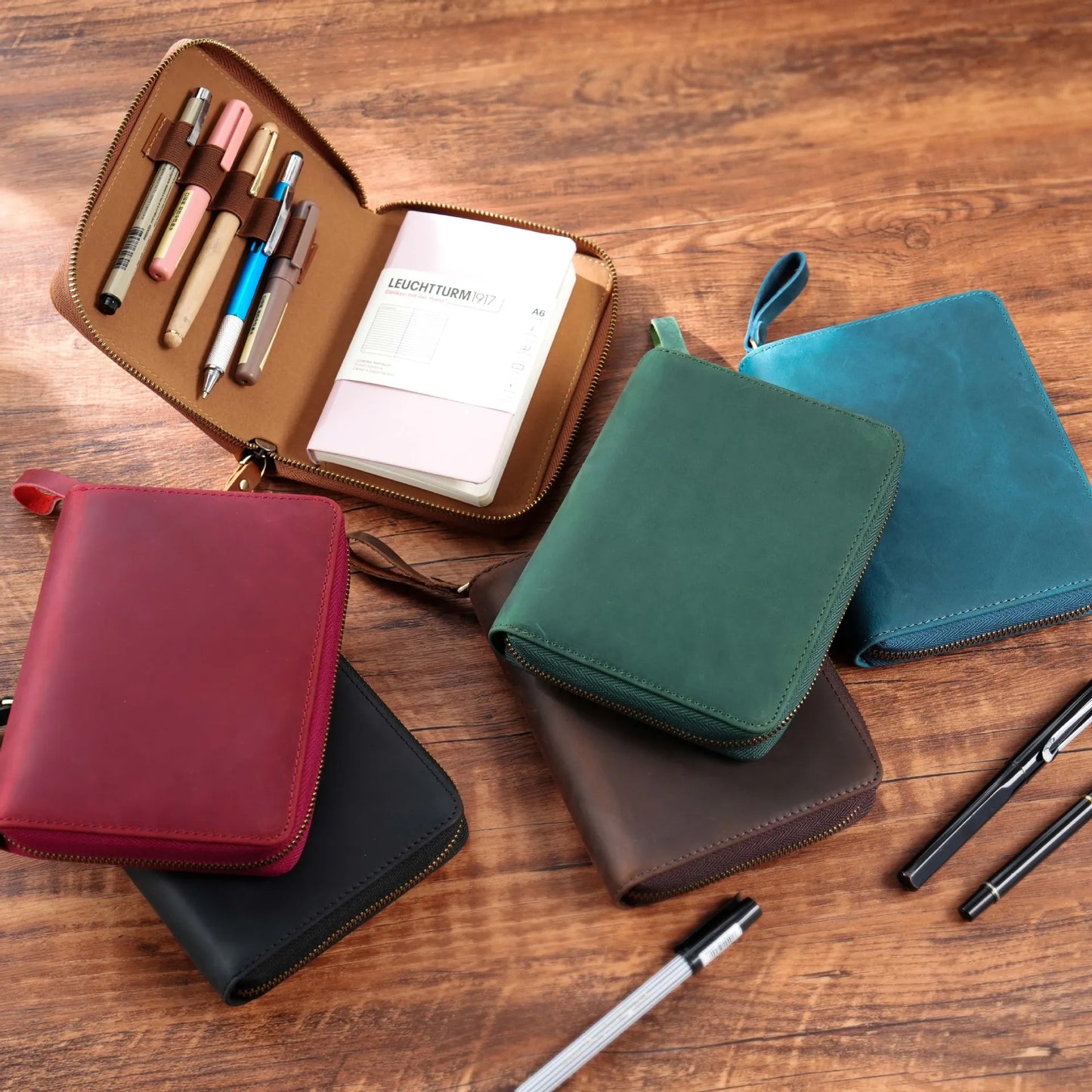 "Premium A6 Genuine Leather Zippered Notebook Planner Cover"