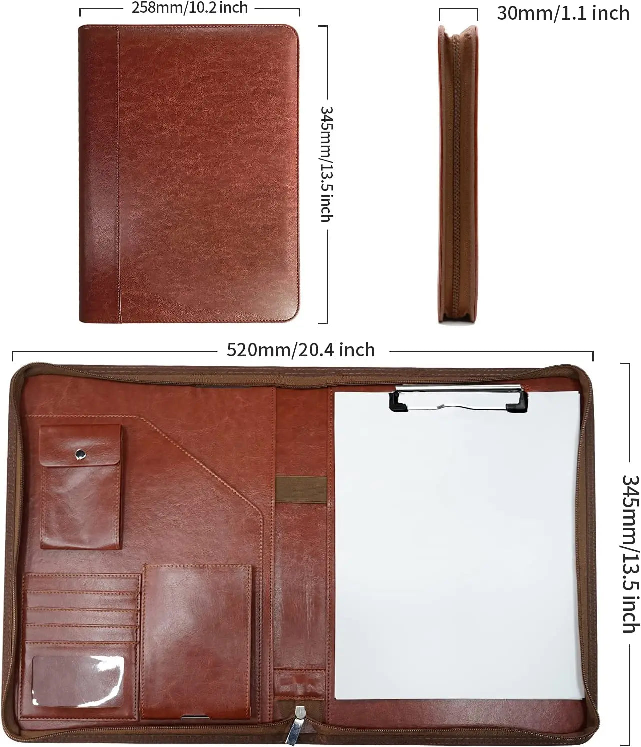 Executive A4 Leather Conference Folder - Zippered Business Organizer