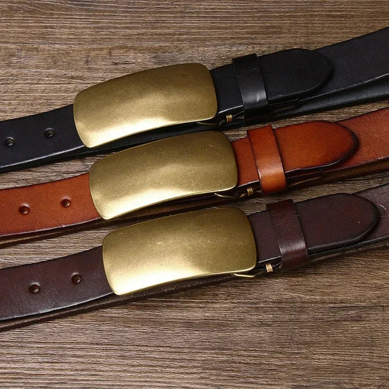 "Men's Genuine Leather Belt with Brass Buckle"