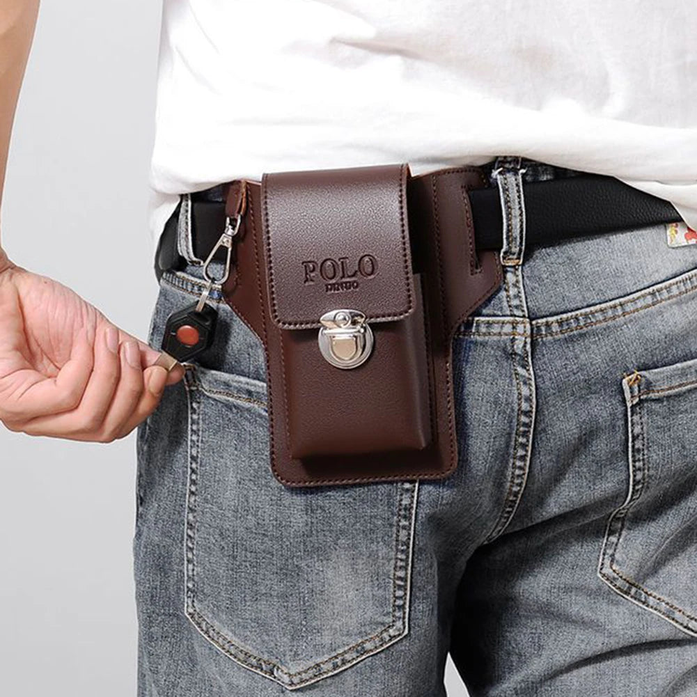"Men's Solid Color Mini Wallet Belt Bag: Retro Style Phone Holster with Versatile Design"