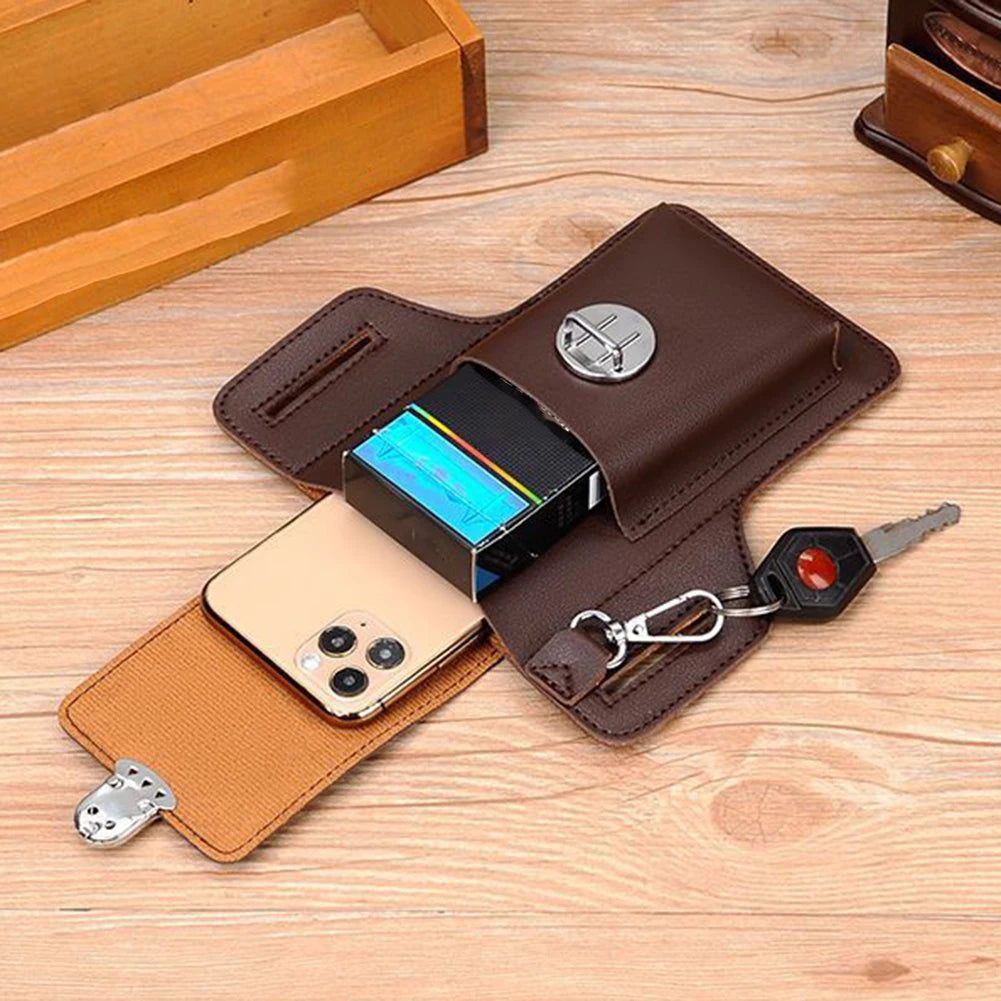 "Men's Solid Color Mini Wallet Belt Bag: Retro Style Phone Holster with Versatile Design"