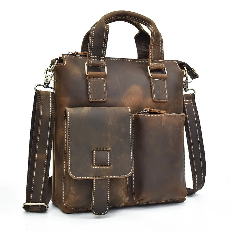 "Men's Vintage Leather Briefcase - Premium Waterproof Messenger Bag"